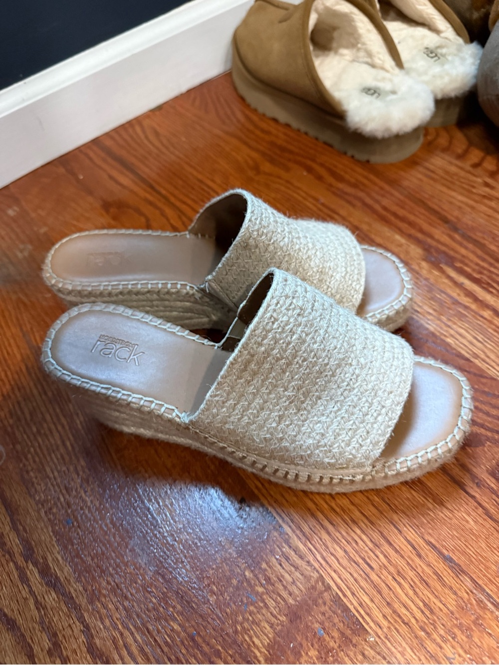 Nordstrom rack Neutral Beige Woven Slide Wedge Sandals